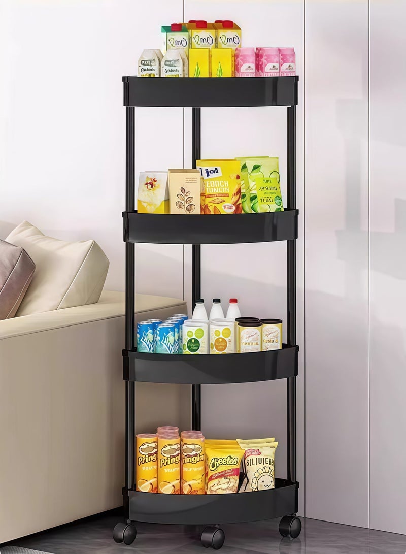 XiuWoo 4-Tier Corner Shelf,Corner Shower Caddy Standing with 4 Wheel,4-Tier Storage Cart,Tier Rust Proof Floor Standing Shower Organizer,Triangle Corner Shelf Rack Rolling Trolley,Waterproof Corner Stand Shower Shelf Storage Rack Ideal Multifunctional Storage And Organization Cart,for Bathroom, Kitchen, Balcony & Living Room(Black) - Image 1